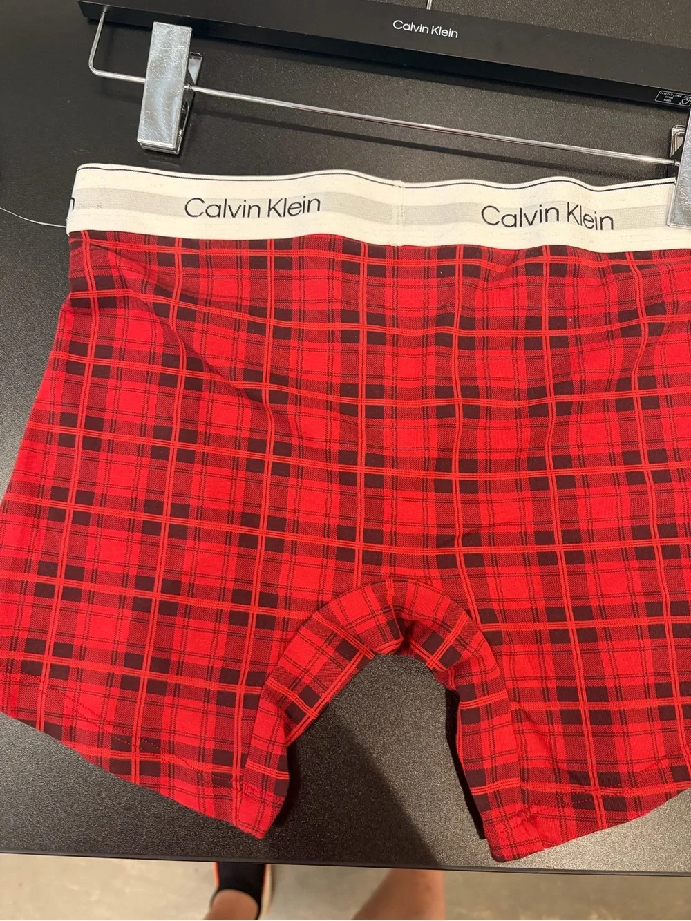 Calvin Klein Red Plaid Stretch Boxer Briefs with Logo Waistband new